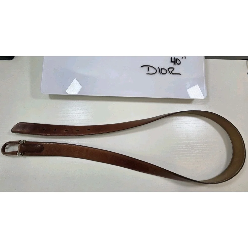 Vintage Stamped Christian Dior Aniline Leather Belt Brown 40 L, 1